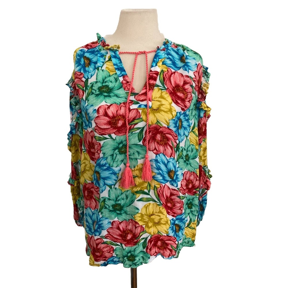 Crown And Ivy Shirt Size S  FLORAL Relaxed 3/4 Sleeve Grannycore cottagecore